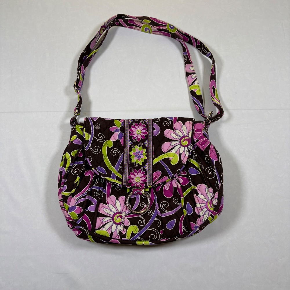 Vera Bradley Plum Petals Quilted Floral Shoulder Bag Purple Pink Brown Handbag
